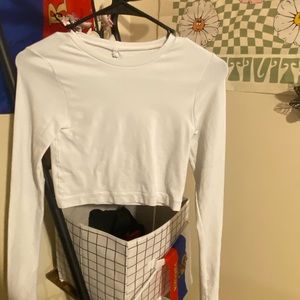 White cropped long sleeve tight white shirt (not see through)
